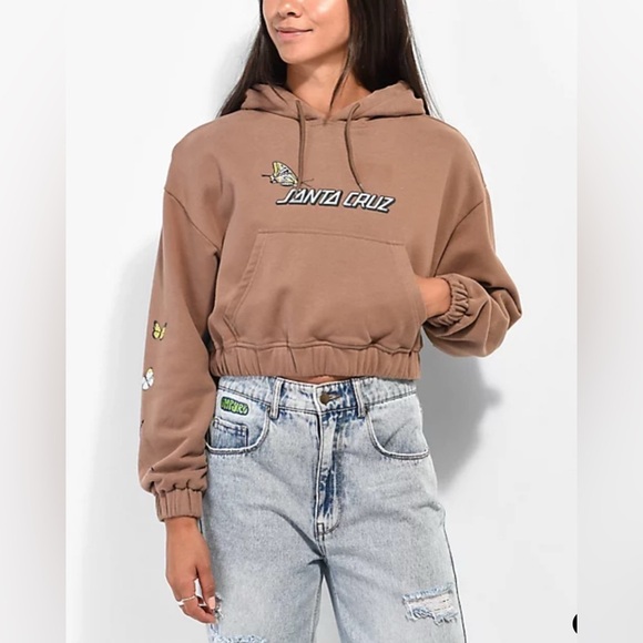 Santa Cruz Scattered Butterfly Brown Cropped Hoodie Women’s size Medium - Picture 1 of 11